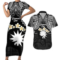 Ekamowir Omo Nauru Couples Matching Short Sleeve Bodycon Dress and Hawaiian Shirt Naoero Twelve-pointed Star Polynesian Tattoo LT14 Black - Polynesian Pride