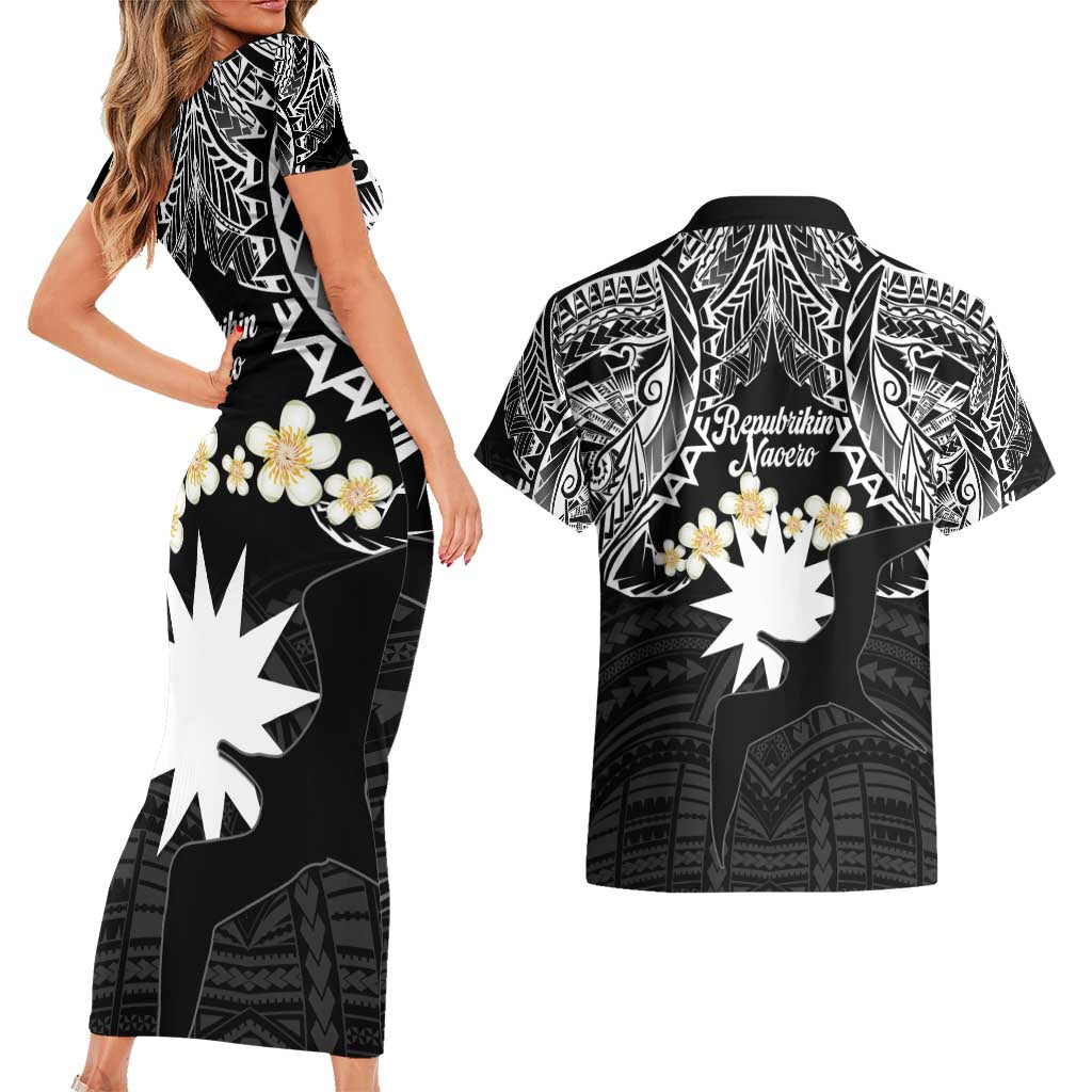 Ekamowir Omo Nauru Couples Matching Short Sleeve Bodycon Dress and Hawaiian Shirt Naoero Twelve-pointed Star Polynesian Tattoo LT14 - Polynesian Pride