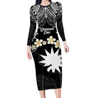 Ekamowir Omo Nauru Family Matching Long Sleeve Bodycon Dress and Hawaiian Shirt Naoero Twelve-pointed Star Polynesian Tattoo LT14 Mom's Dress Black - Polynesian Pride