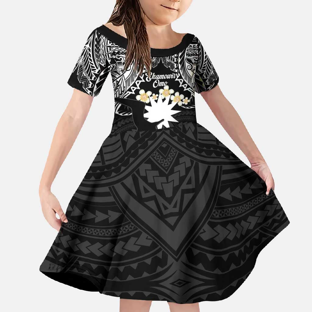 Ekamowir Omo Nauru Family Matching Mermaid Dress and Hawaiian Shirt Naoero Twelve-pointed Star Polynesian Tattoo LT14 Daughter's Dress Black - Polynesian Pride