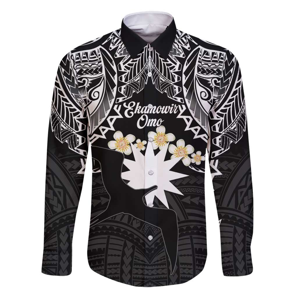 Ekamowir Omo Nauru Family Matching Mermaid Dress and Hawaiian Shirt Naoero Twelve-pointed Star Polynesian Tattoo LT14 Dad's Shirt - Long Sleeve Black - Polynesian Pride