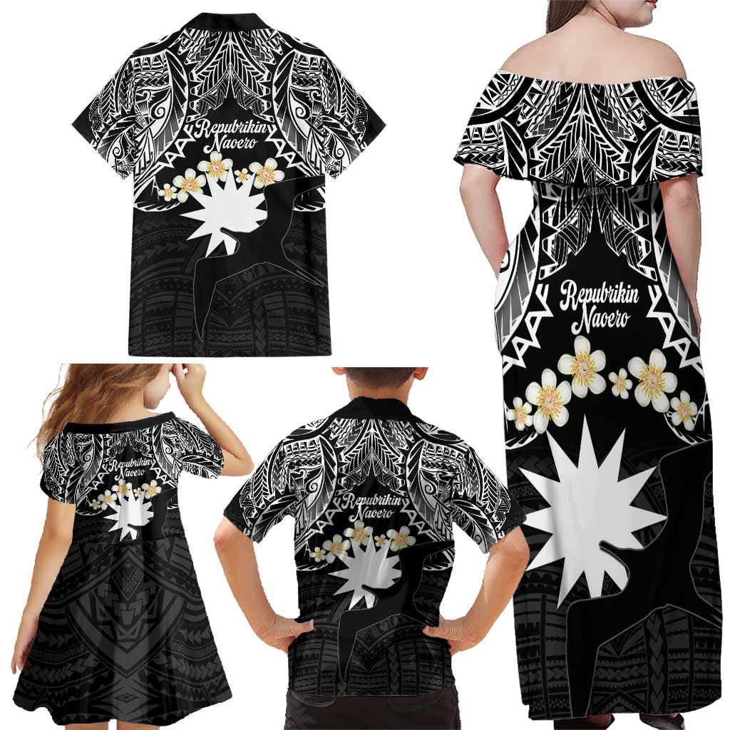 Ekamowir Omo Nauru Family Matching Off Shoulder Maxi Dress and Hawaiian Shirt Naoero Twelve-pointed Star Polynesian Tattoo LT14 - Polynesian Pride