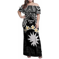Ekamowir Omo Nauru Family Matching Off Shoulder Maxi Dress and Hawaiian Shirt Naoero Twelve-pointed Star Polynesian Tattoo LT14 Mom's Dress Black - Polynesian Pride