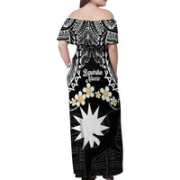 Ekamowir Omo Nauru Family Matching Off Shoulder Maxi Dress and Hawaiian Shirt Naoero Twelve-pointed Star Polynesian Tattoo LT14 - Polynesian Pride