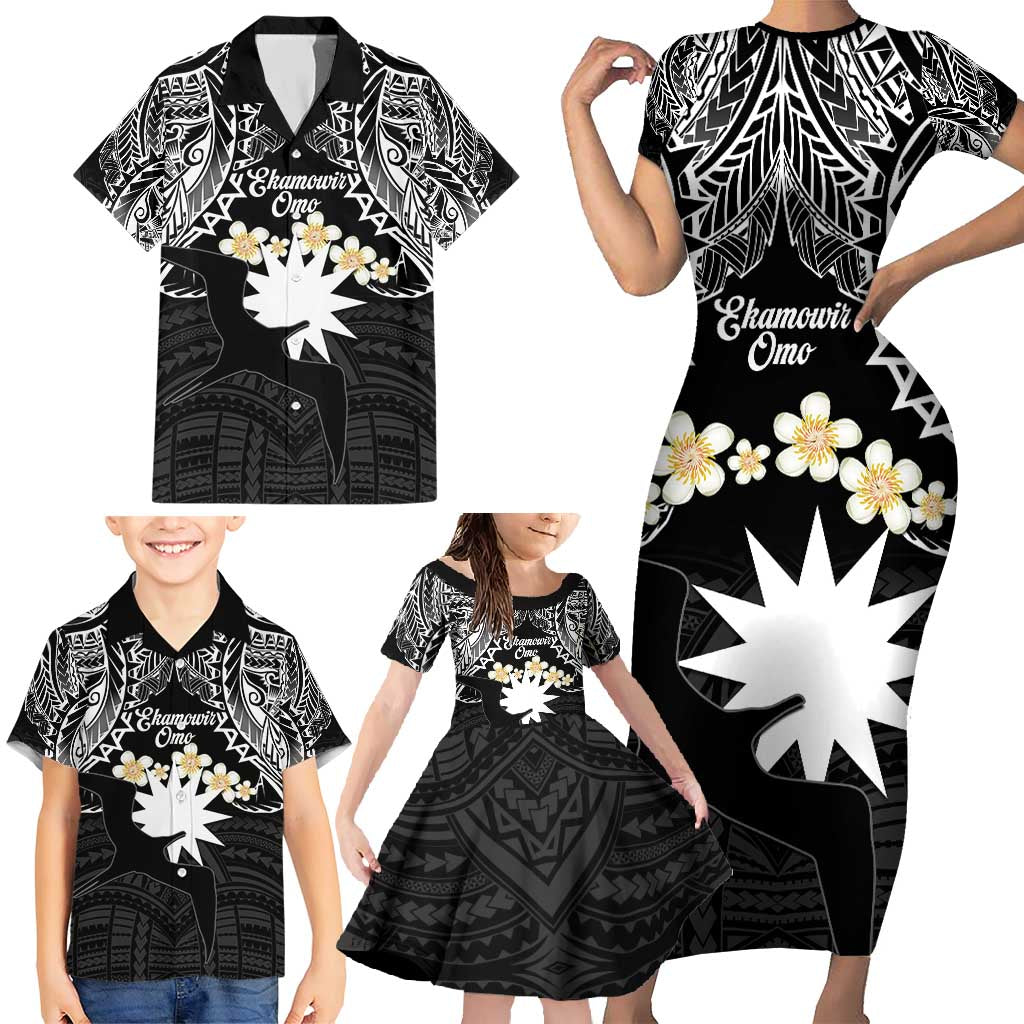 Ekamowir Omo Nauru Family Matching Short Sleeve Bodycon Dress and Hawaiian Shirt Naoero Twelve-pointed Star Polynesian Tattoo LT14 - Polynesian Pride