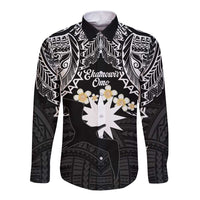 Ekamowir Omo Nauru Long Sleeve Button Shirt Naoero Twelve-pointed Star Polynesian Tattoo LT14 Unisex Black - Polynesian Pride