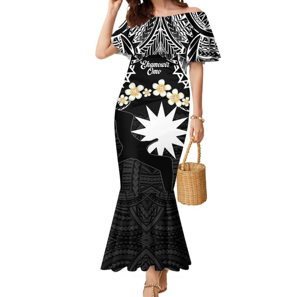 Ekamowir Omo Nauru Mermaid Dress Naoero Twelve-pointed Star Polynesian Tattoo LT14 Women Black - Polynesian Pride
