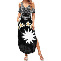 Ekamowir Omo Nauru Summer Maxi Dress Naoero Twelve-pointed Star Polynesian Tattoo LT14 Women Black - Polynesian Pride