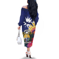 Nauru Independence Day Family Matching Off The Shoulder Long Sleeve Dress and Hawaiian Shirt Coat Of Arms With Tropical Flowers LT14 - Polynesian Pride