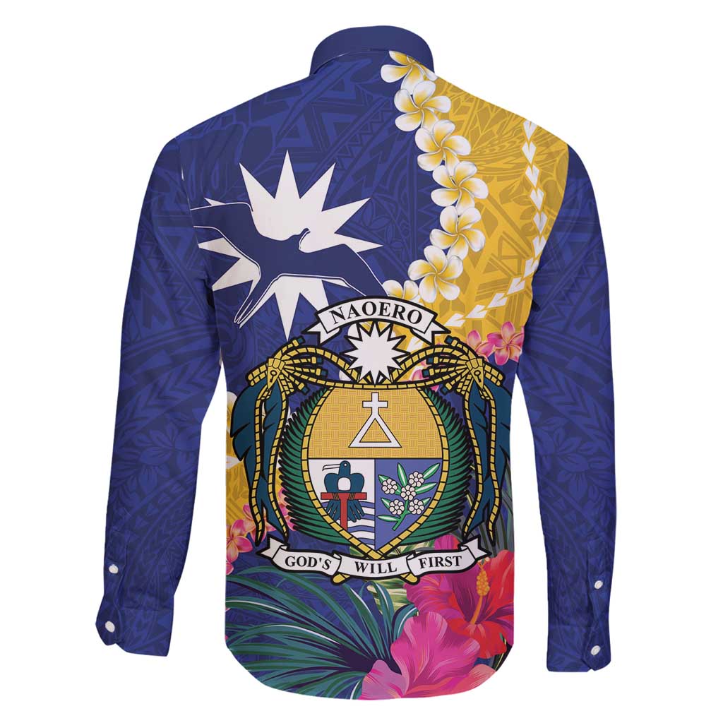 Nauru Independence Day Family Matching Off Shoulder Short Dress and Hawaiian Shirt Coat Of Arms With Tropical Flowers LT14 - Polynesian Pride