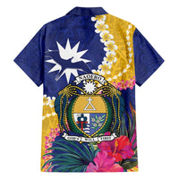 Nauru Independence Day Family Matching Puletasi and Hawaiian Shirt Coat Of Arms With Tropical Flowers LT14 - Polynesian Pride