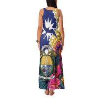 Nauru Independence Day Family Matching Tank Maxi Dress and Hawaiian Shirt Coat Of Arms With Tropical Flowers LT14 - Polynesian Pride