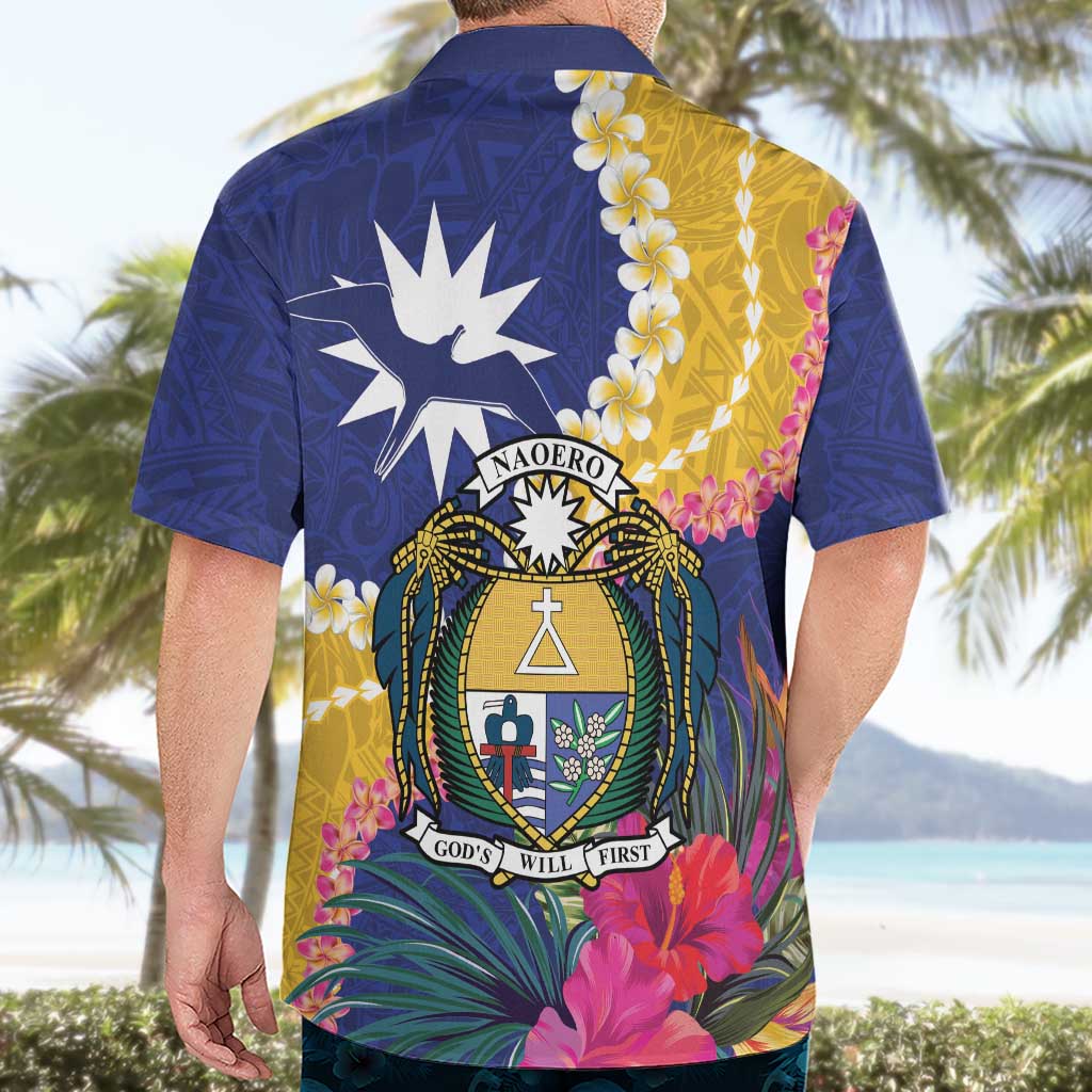 Nauru Independence Day Hawaiian Shirt Coat Of Arms With Tropical Flowers LT14 - Polynesian Pride