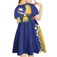 Nauru Independence Day Kid Short Sleeve Dress Coat Of Arms With Tropical Flowers