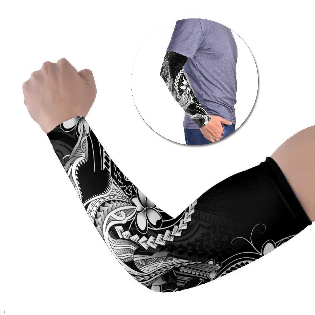 Black Aloha Hawaii Arm Sleeves Polynesian Shark Tattoo With Plumeria - Polynesian Pride