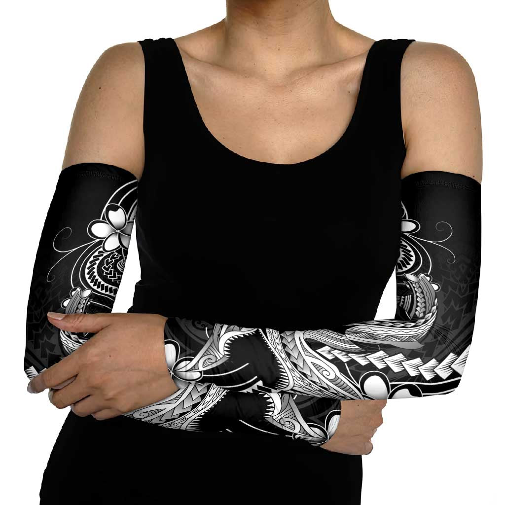 Black Aloha Hawaii Arm Sleeves Polynesian Shark Tattoo With Plumeria - Polynesian Pride
