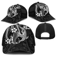 Black Aloha Hawaii Baseball Net Cap Polynesian Shark Tattoo With Plumeria - Polynesian Pride