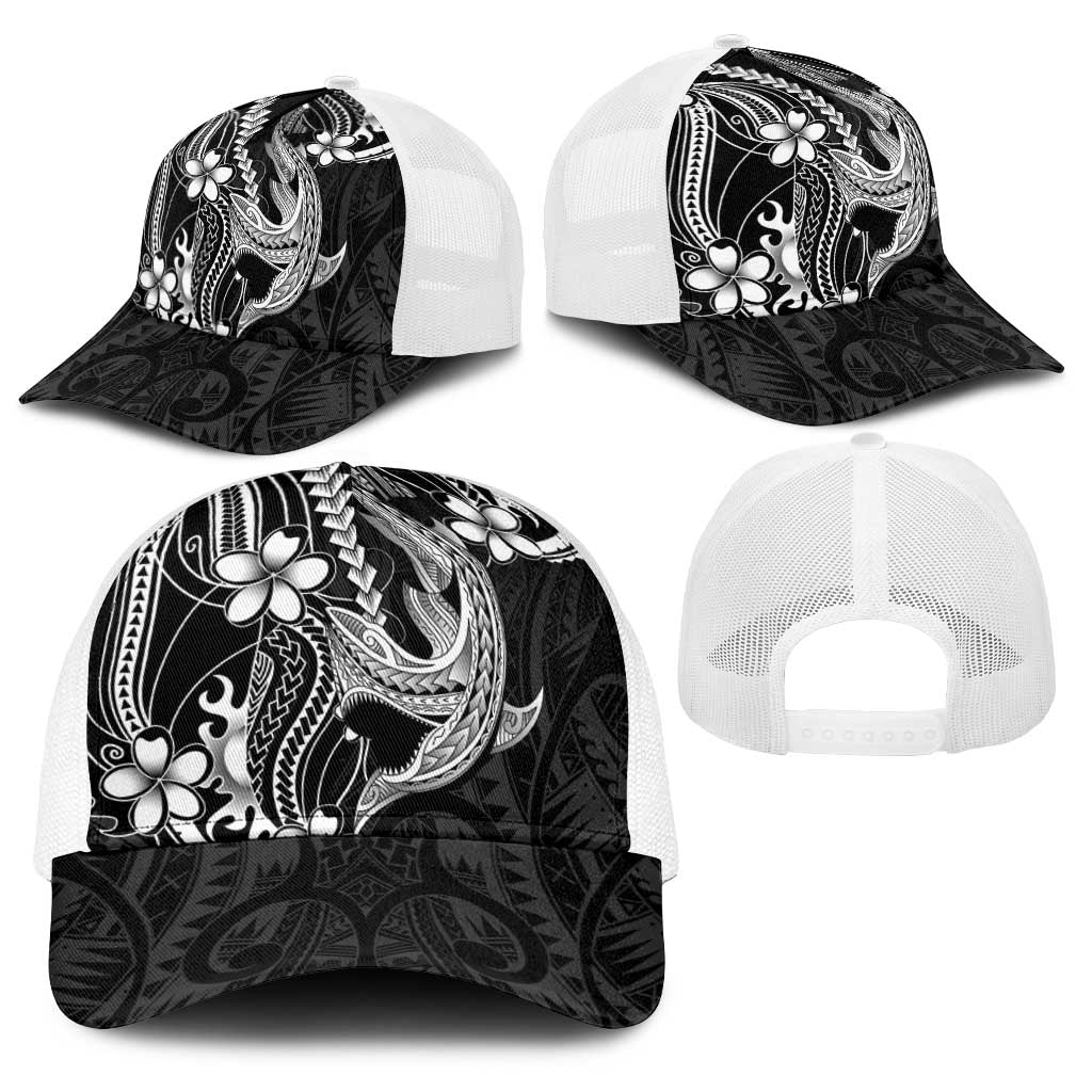 Black Aloha Hawaii Baseball Net Cap Polynesian Shark Tattoo With Plumeria - Polynesian Pride