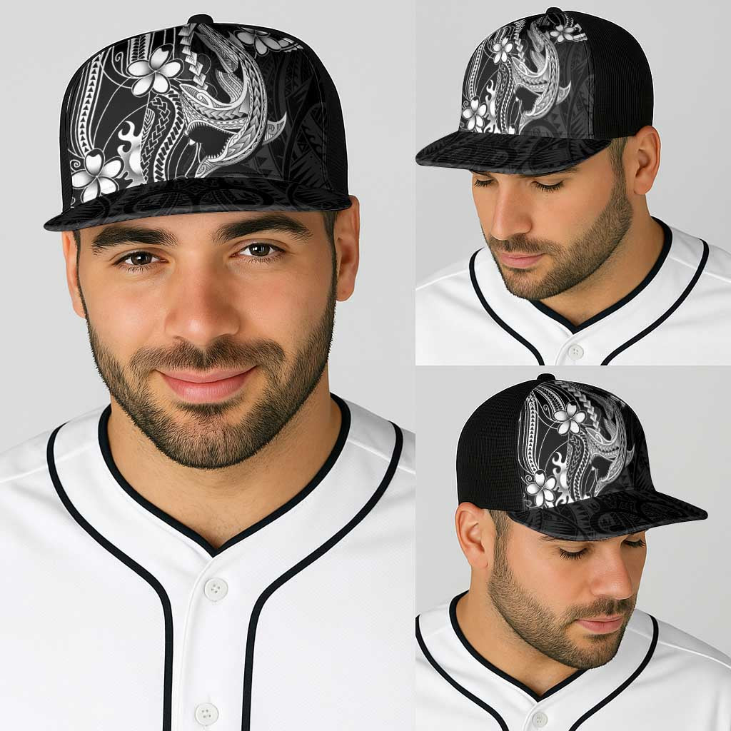 Black Aloha Hawaii Baseball Net Cap Polynesian Shark Tattoo With Plumeria - Polynesian Pride