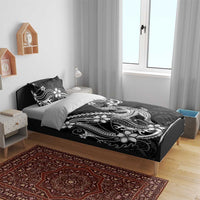 Black Aloha Hawaii Bedding Set Polynesian Shark Tattoo With Plumeria - Polynesian Pride