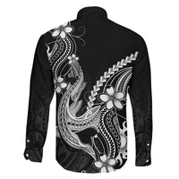 Black Aloha Hawaii Family Matching Long Sleeve Bodycon Dress and Hawaiian Shirt Polynesian Shark Tattoo With Plumeria LT14 - Polynesian Pride