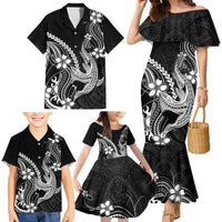 Black Aloha Hawaii Family Matching Mermaid Dress and Hawaiian Shirt Polynesian Shark Tattoo With Plumeria LT14 - Polynesian Pride