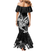 Black Aloha Hawaii Family Matching Mermaid Dress and Hawaiian Shirt Polynesian Shark Tattoo With Plumeria LT14 - Polynesian Pride