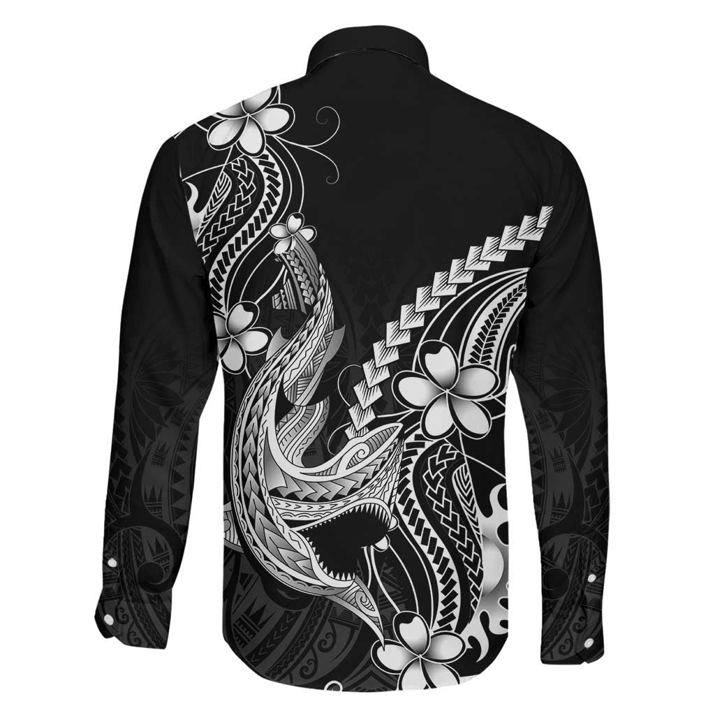 Black Aloha Hawaii Family Matching Off The Shoulder Long Sleeve Dress and Hawaiian Shirt Polynesian Shark Tattoo With Plumeria LT14 - Polynesian Pride