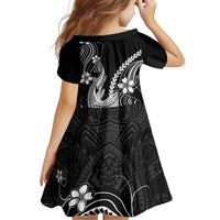 Black Aloha Hawaii Family Matching Off Shoulder Short Dress and Hawaiian Shirt Polynesian Shark Tattoo With Plumeria LT14 - Polynesian Pride
