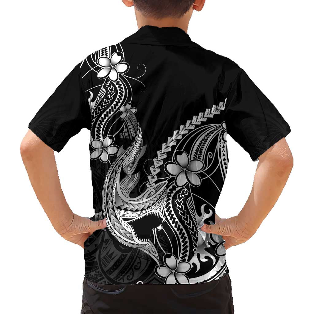 Black Aloha Hawaii Family Matching Summer Maxi Dress and Hawaiian Shirt Polynesian Shark Tattoo With Plumeria LT14 - Polynesian Pride