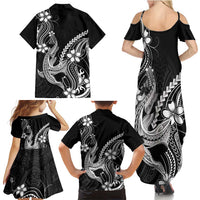 Black Aloha Hawaii Family Matching Summer Maxi Dress and Hawaiian Shirt Polynesian Shark Tattoo With Plumeria LT14 - Polynesian Pride