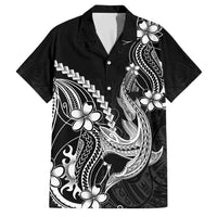 Black Aloha Hawaii Family Matching Summer Maxi Dress and Hawaiian Shirt Polynesian Shark Tattoo With Plumeria LT14 Dad's Shirt - Short Sleeve Black - Polynesian Pride