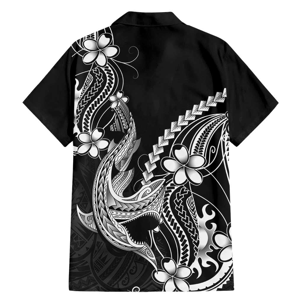 Black Aloha Hawaii Family Matching Summer Maxi Dress and Hawaiian Shirt Polynesian Shark Tattoo With Plumeria LT14 - Polynesian Pride