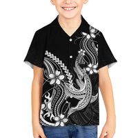 Black Aloha Hawaii Family Matching Tank Maxi Dress and Hawaiian Shirt Polynesian Shark Tattoo With Plumeria LT14 Son's Shirt Black - Polynesian Pride