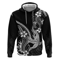 Black Aloha Hawaii Hoodie - Polynesian Shark Tattoo With Plumeria LT14 Pullover Hoodie Black - Polynesian Pride