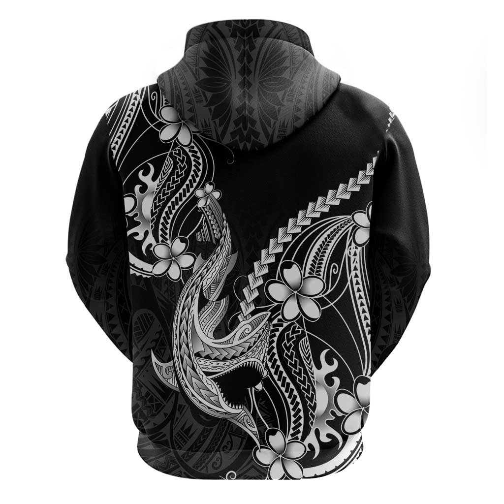 Black Aloha Hawaii Hoodie - Polynesian Shark Tattoo With Plumeria LT14 - Polynesian Pride