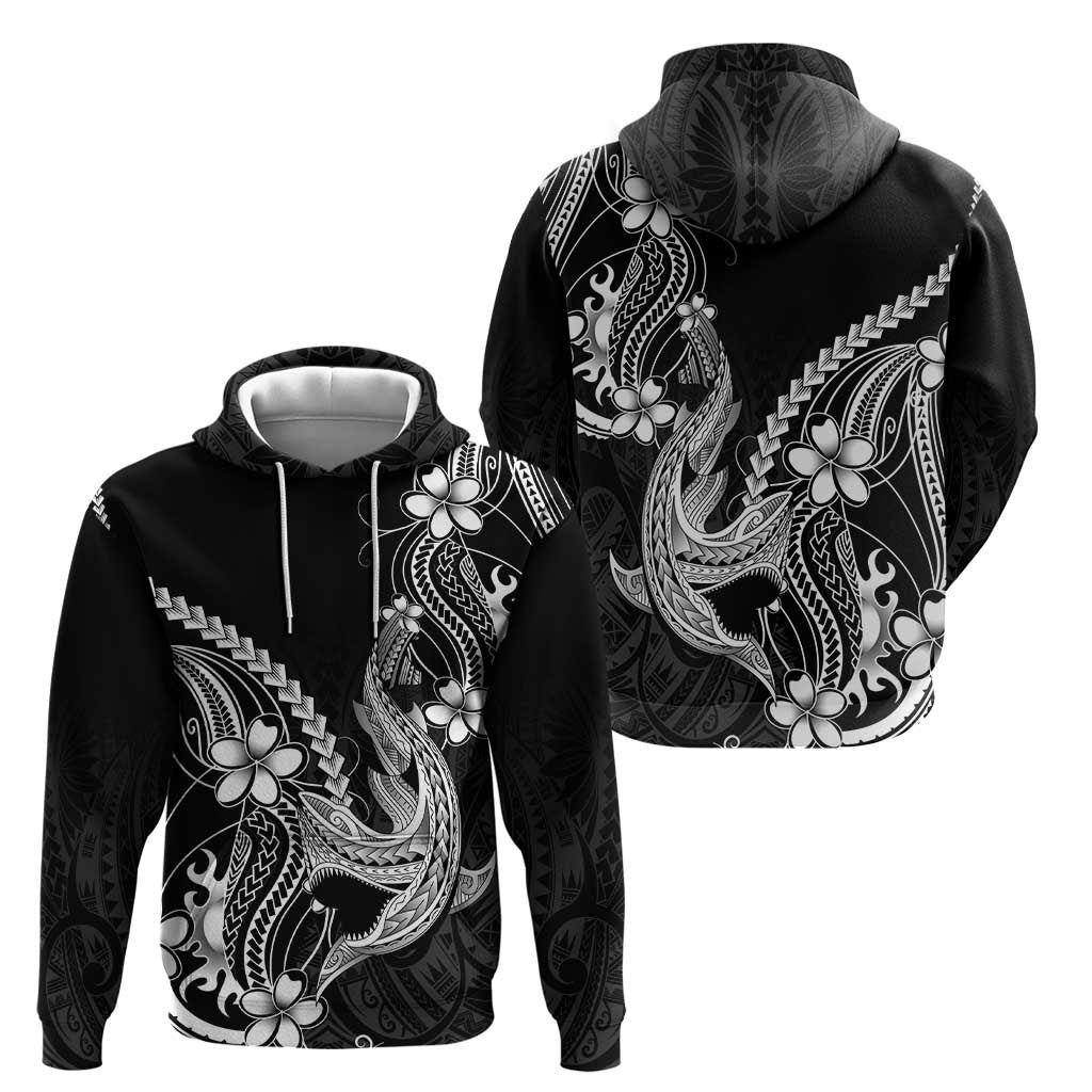 Black Aloha Hawaii Hoodie - Polynesian Shark Tattoo With Plumeria LT14 - Polynesian Pride