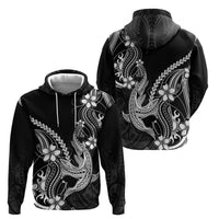Black Aloha Hawaii Hoodie - Polynesian Shark Tattoo With Plumeria LT14 - Polynesian Pride