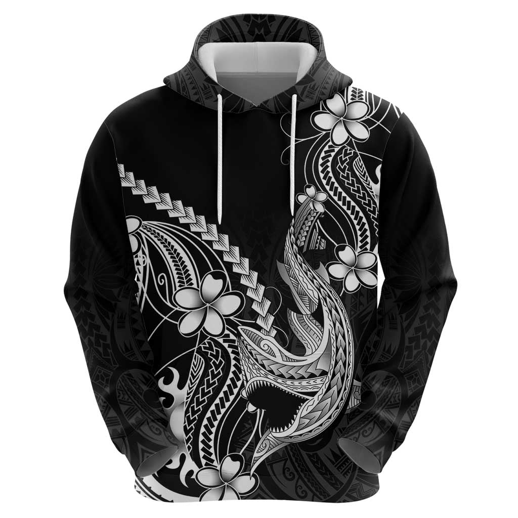 Black Aloha Hawaii Hoodie - Polynesian Shark Tattoo With Plumeria LT14 - Polynesian Pride