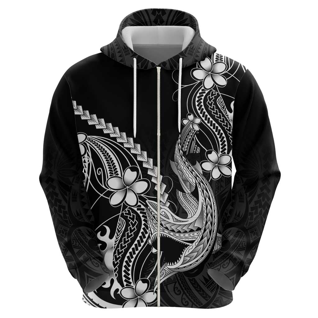Black Aloha Hawaii Hoodie - Polynesian Shark Tattoo With Plumeria LT14 - Polynesian Pride