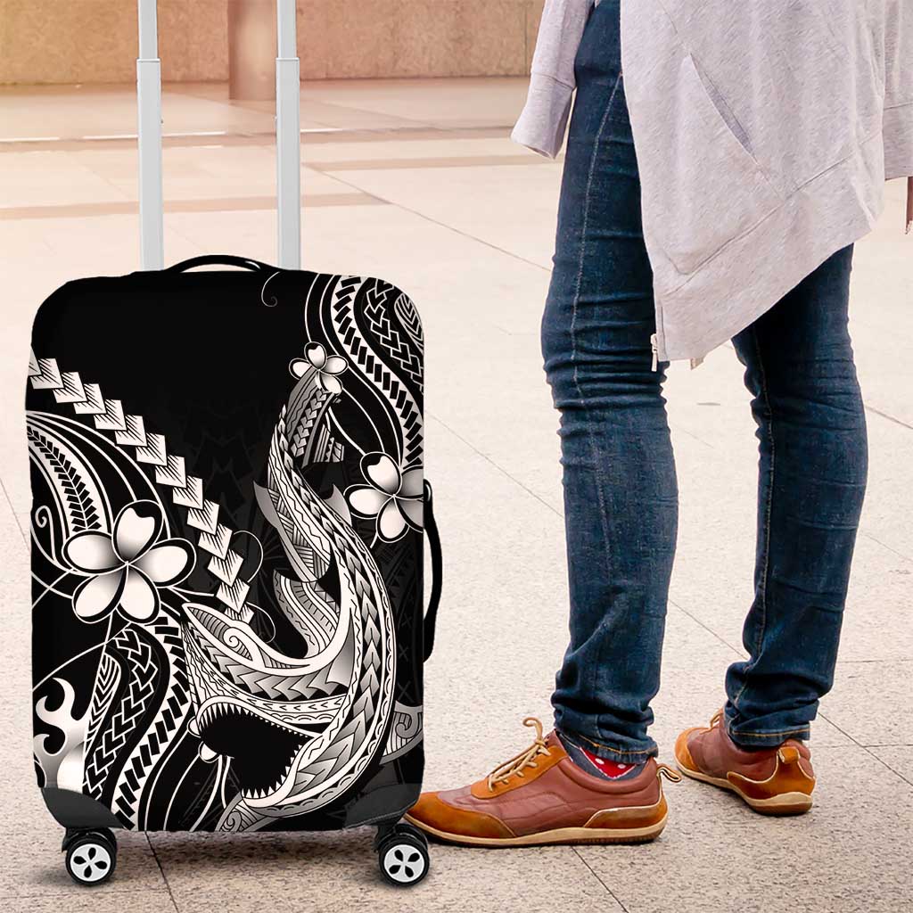 Black Aloha Hawaii Luggage Cover Polynesian Shark Tattoo With Plumeria LT14 Black - Polynesian Pride