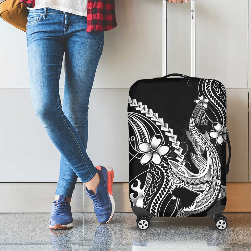 Black Aloha Hawaii Luggage Cover Polynesian Shark Tattoo With Plumeria LT14 - Polynesian Pride