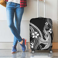 Black Aloha Hawaii Luggage Cover Polynesian Shark Tattoo With Plumeria LT14 - Polynesian Pride