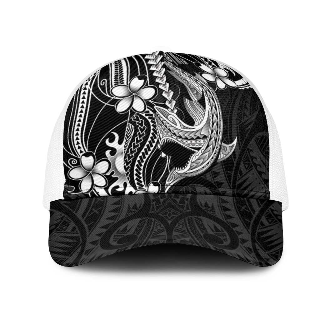 Black Aloha Hawaii Mesh Trucker Cap Polynesian Shark Tattoo With Plumeria - Polynesian Pride