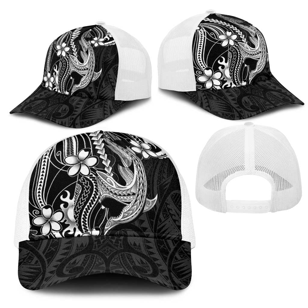 Black Aloha Hawaii Mesh Trucker Cap Polynesian Shark Tattoo With Plumeria - Polynesian Pride