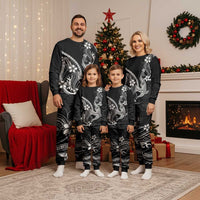 Black Aloha Hawaii Christmas Pajama Set Polynesian Shark Tattoo With Plumeria - Polynesian Pride