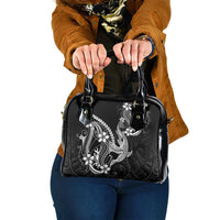 Black Aloha Hawaii Shoulder Handbag Polynesian Shark Tattoo With Plumeria - Polynesian Pride