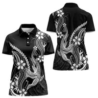 Black Aloha Hawaii Women Polo Shirt Polynesian Shark Tattoo With Plumeria - Polynesian Pride