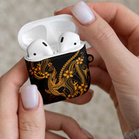 Gold Black Aloha Hawaii AirPods Case Polynesian Shark Tattoo With Plumeria - Polynesian Pride