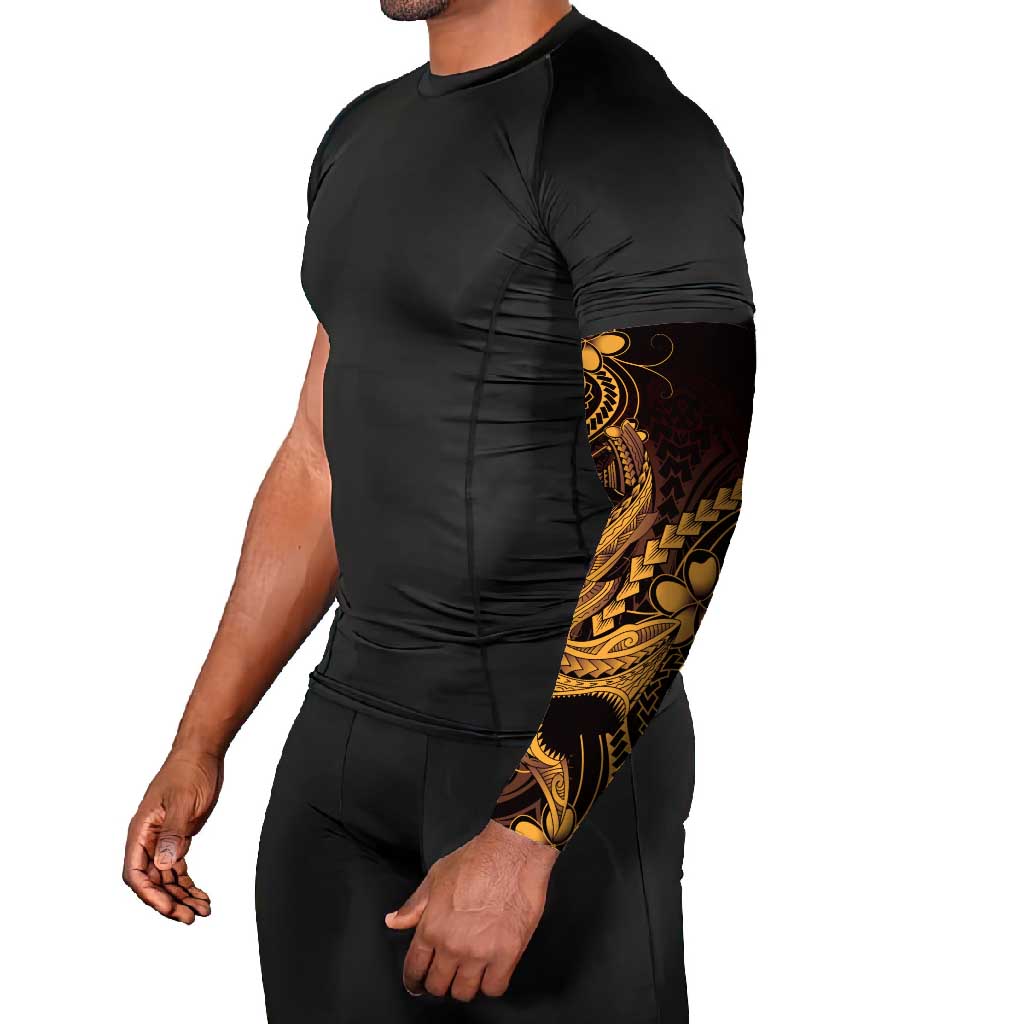 Gold Black Aloha Hawaii Arm Sleeves Polynesian Shark Tattoo With Plumeria - Polynesian Pride
